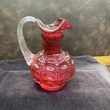 Fenton Cranberry Glass Vase Pitcher with handle 5"    F143