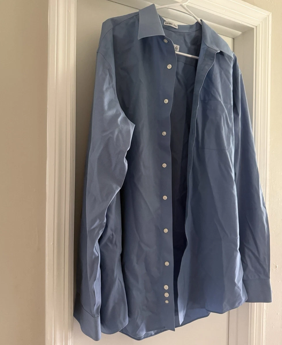size 17 dress shirts High Spread Collar Formal Dress Shirt Men's Blue White Dotted Texture Pure Cotton Long Sleeves Vintage Large Windsor Collar Tall Neck Shirt