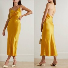 Reformation Torin Silk Dress L Turmeric Bias Cut Midi