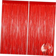 Foil Fringe Curtain Tinsel Party Streamer Backdrop Curtains Wedding 2Pack Red