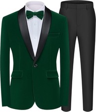 Men's Velvet Suit Peak Lapel One Button Slim Fit Tuxedo Blazer