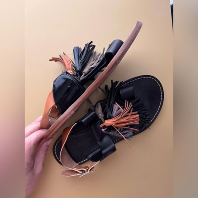 Isabel Marant Etoile Black Clay Tassel Leather Sandals sz 38 or