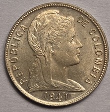 1941-B 5 CENTAVOS COLOMBIA CABEZA DERECHA MS ÚNICO RARO MONEDA ALTA CALIDAD