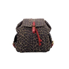 Fendi Vintage Zaino Borsa a Tracolla in Tela Stampa Leopardata Marrone Rosso