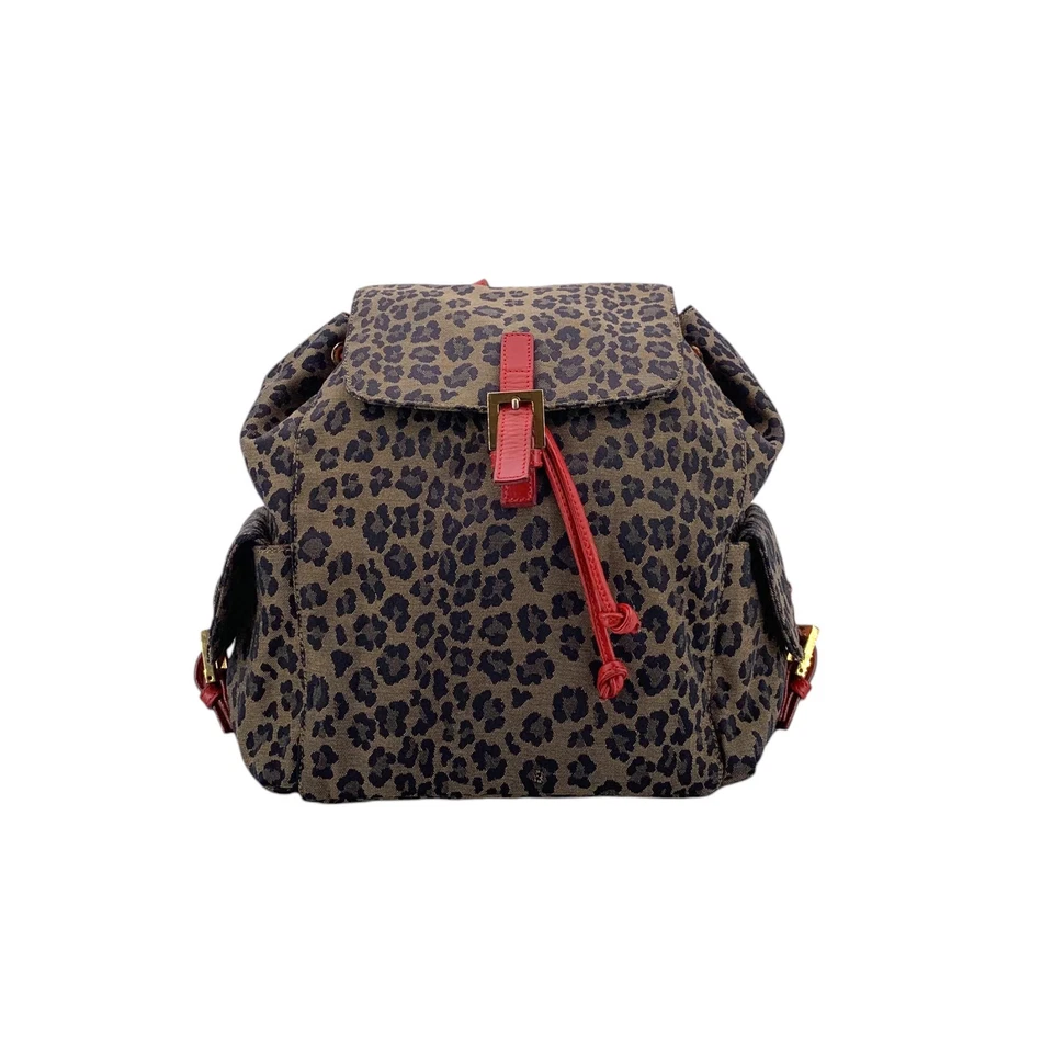 Sac à dos vintage Fendi sac à bandoulière en tissu imprimé léopard brun rouge - Photo 1/4