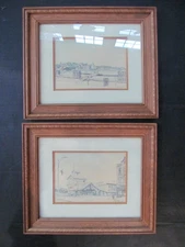 Kewaunee Wisc 2 hand colored framed matted prints 1860 scenes Hand tinted  1980s