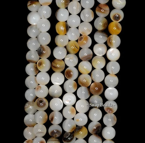 5 MM MUSCHEL EDELSTEIN KLASSE AA BRAUN GELB CREME RUND 5 MM LOSE PERLEN 16 ZOLL - Bild 1 von 1