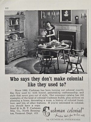 Cushion Colonial Furniture North Bennington VT Vintage Print Ad 1965