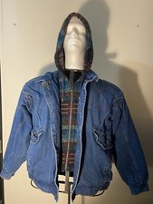 Vintage Outbrook 90s Denim Jean Southwestern Aztec Hooded Coat Jacket M
