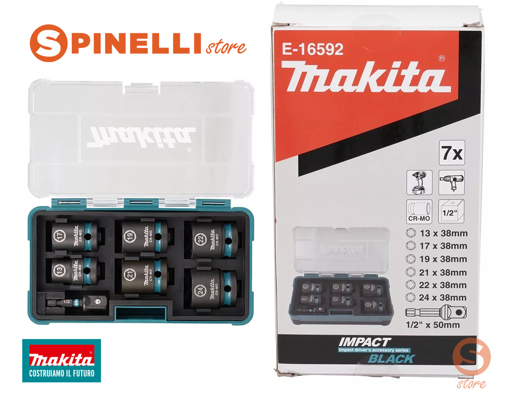 MAKITA E-16592 Set 6 chiavi a bussola Impact Black con adattatore
