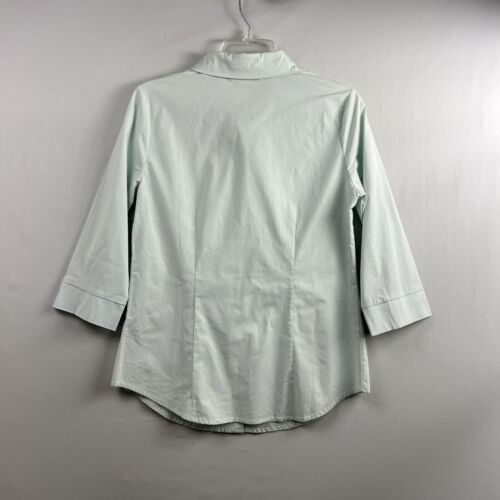 Made By Johnny Blouse Women's size Large 3/4 Sleeve Stretch Button Up Aqua New - Picture 7 of 11
