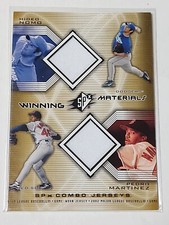 2002 UPPER DECK SPX WINNING MATERIALS DUAL PATCH JERSEY PEDRO MARTINEZ NOMO 