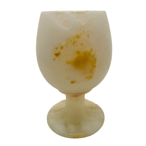 Vintage Onyx Marble Goblet Cup Wine Glass Cream Brown 5"H Ornament Birthday Gift - Picture 3 of 6