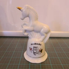 Vintage 1990s Hand Painted Porcelain Unicorn Bell Figurine W/ Gold Rim Alabama 