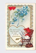 PPC Postcard Valentines Day I'M Watching The Papers Whitney Little Boy In Chair