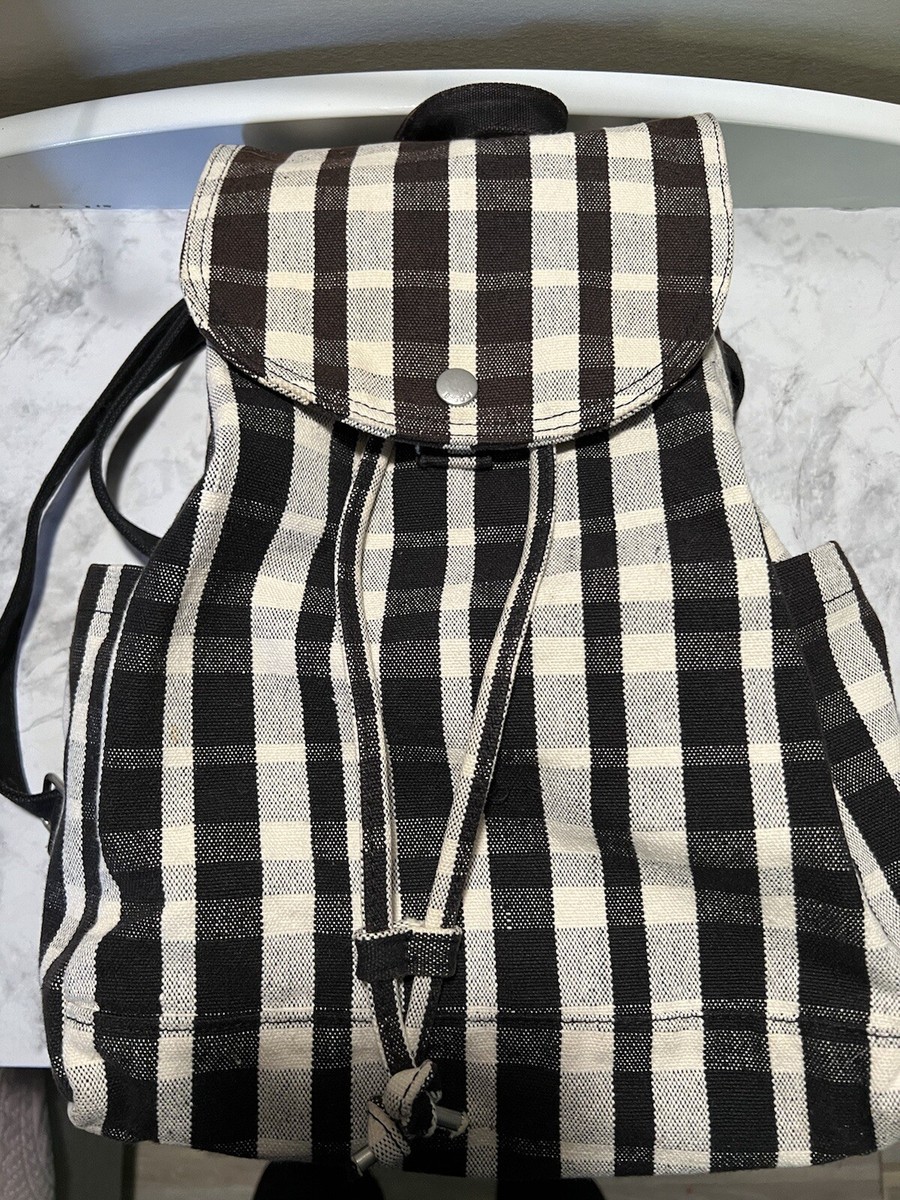 BAGGU Canvas Black & White Checkered Drawstring Backpack b163d6dae642675731bf63666f7363  main image 3