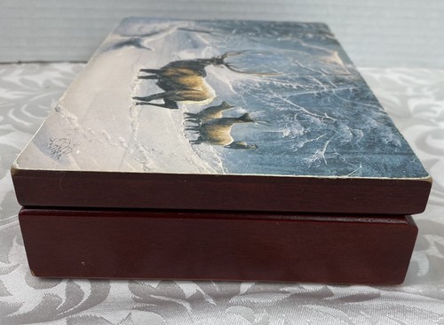 Winter Woods Snow Deer Wood Box Keepsake Jewelry 7 3/4 x 5 Lined READ - Picture 5 of 11