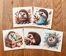 Notelets pk5 Hedgehog design on cream cards & envelopes 5" x 5" Set 2(NOHH02)
