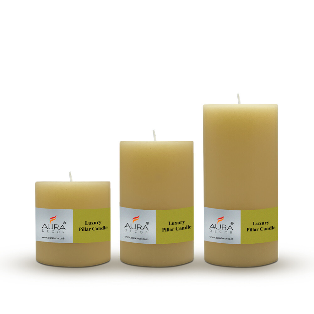 Unscented Ivory Pillar Wax Candles Set of 3 for Home Decoration eBay