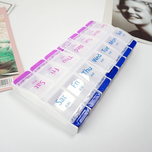 Travel Weekly 7 Days Pill Box 14 Compartments Pill Organizer Plastic Storage Set - Bild 8 von 12