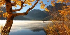 Landscape fall lake mountains nature forest trees Custom Gaming Mat Desk