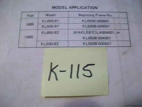 KAWASAKI TENGAI KL500 KL650 MOTORCYCLE SERVICE MANUAL # 99924-1113-02 1989-1990 - Picture 4 of 4