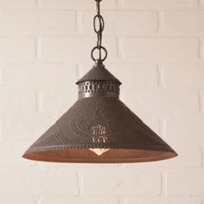 Stockbridge Shade Light Punched Tin Star Hanging Pendant Light in Kettle Black