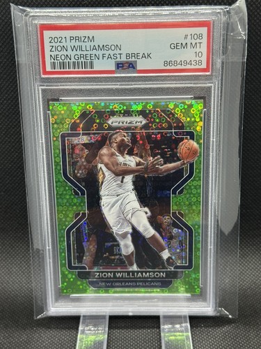 2021-22 Zion Williamson Prizm Fast Break Neon Green 2/5 PSA 10 GEM MINT # 108