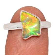 Natural Ethiopian Opal Polish Rough 925 Silver Ring Jewelry s.7.5 CR72550