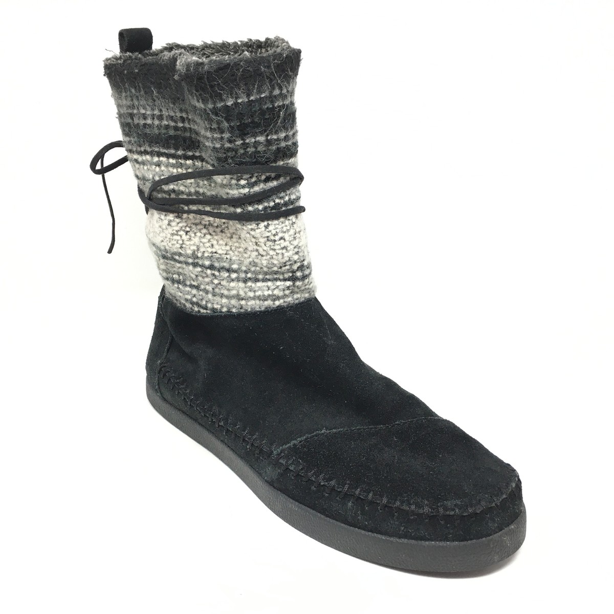 Women's Toms Lace Up Moccasin Boots Shoes Size Black Suede