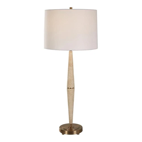 Uttermost Palu Coastal Iron Metal and Fabric Table Lamp in Brass/White - Picture 1 of 5