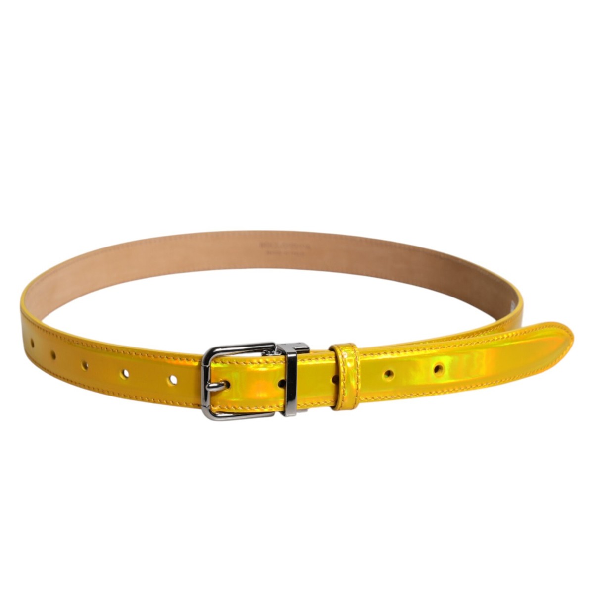DOLCE & GABBANA Belt Metallic Yellow Leather Metal Logo Buckle