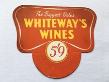 C1950s VINTAGE THE GREATEST BALUE WHITEWAY&rsquo;S WINE 5/9 BOTTLE NECK PRICE CARD