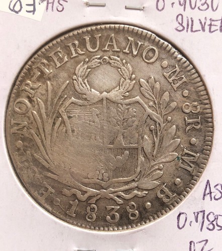 1838 MB 8 Reales Republik NORDPERU 0,903 Silbermünze - KM # 155 - Bild 2 von 4