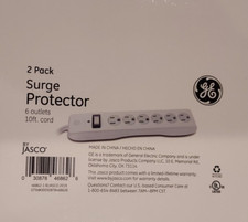 GE 6 Outlet Surge Protector,10 Ft Extension Cord, Power Strip, White - 2 pack