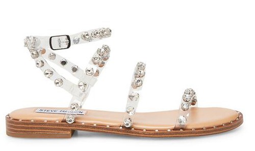 Steve Madden Travel Clear Fashion Rhinestone Leather Embellished Flat Sandals - Bild 3 von 9