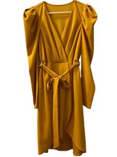 Orange Wrap Dress Size L Zipper Back Puff Sleeves and Tie Belt