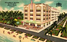 Miami Beach Florida Majestic Hotel  Postcard 1930s Art Deco Retro Modern