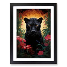 Panther Art Deco Framed Canvas Wall Art Print Poster Picture, Home Decor