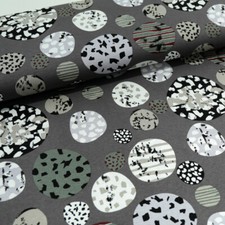 50cm leichter Designer Jersey Deko Stoff in Grau mit Kreisen für T-Shirt Kleid