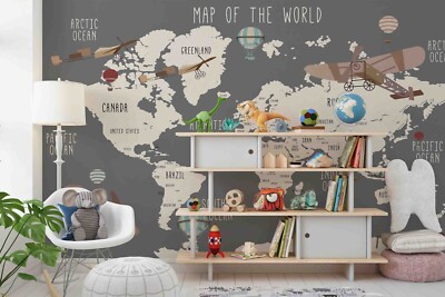 3D Grey World Map Wall Murals Wallpaper Murals Wall Sticker