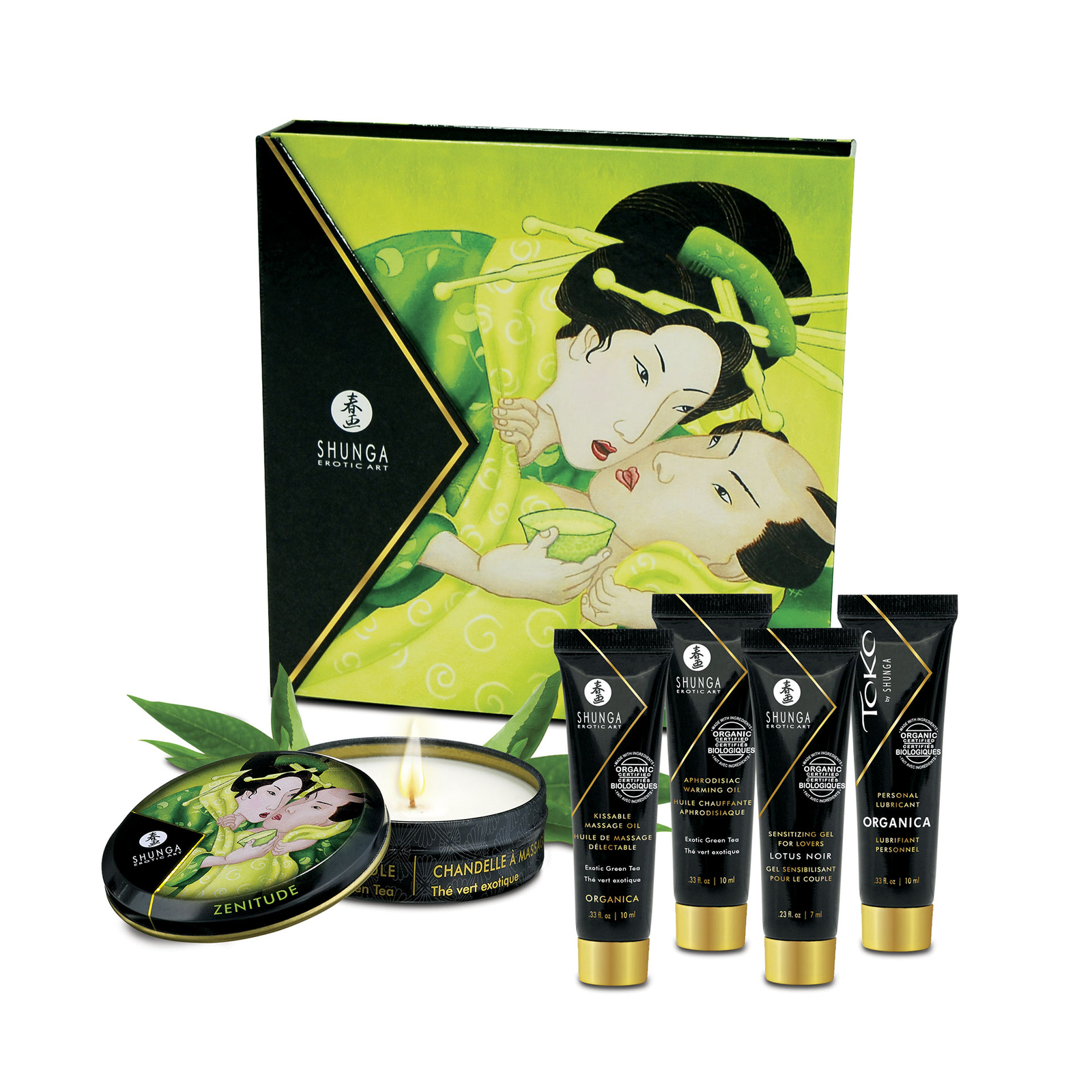 Kit Secret de Geisha SHUNGA au thé vert exotique pour massage et cosmétique sensuelle