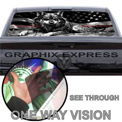 Truck Back Window Graphics Wolf American Flag (P565) See Through Rear Decal - Picture 4 of 5