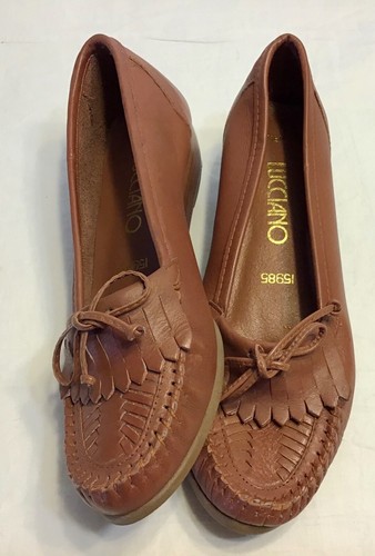 Vintage Lucciano Womens Shoes Slip on Wedge Loafers Brown Size 7.5 M