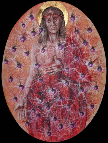 sacred religious art painting church jesus christ icons strawberry heart flame - Picture 5 of 24