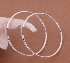 Women's 925 Sterling Silver 50mm/2  Round Large Thin Hoop Snap Earrings