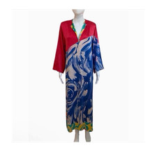 1980s Abstract Long Sleeve Maxi Silk Dress By Oscar de la Renta