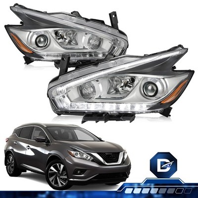 For 2015-2018 Nissan Murano Halogen LED DRL Chrome Headlights Headlamps LH+RH 