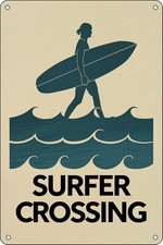 Surfer Crossing Vintage Funny Tin Metal Signs Home D cor for Wall Bar Surfing Be