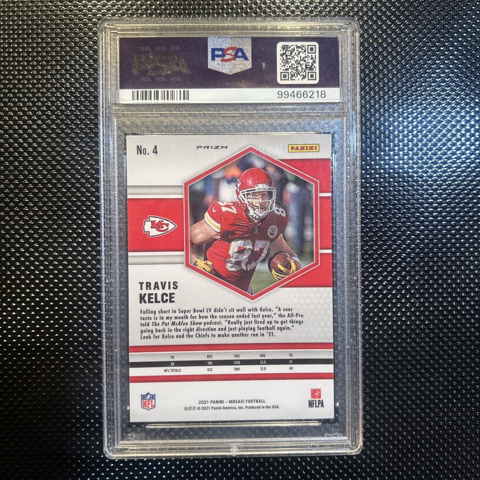 2021 Panini Mosaic Travis Kelce #4 Honeycomb Prizm - PSA 10 view 5